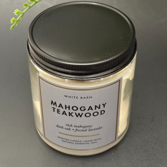 BBW Mahogany Teakwood White Barn Bath & Body Works Mason Jar Single Wick Candle - Picture 4 of 10